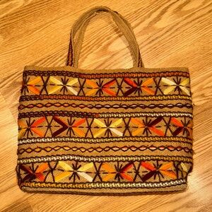 Vintage Needlepoint Tote in Brown, Orange‎ and Yellow